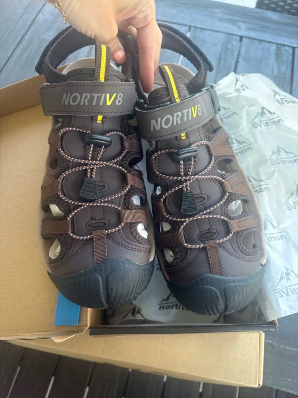 Nortiv 8 Men's Sandals, Closed Toe Athletic Sport Sandals, brown/tan Size 10